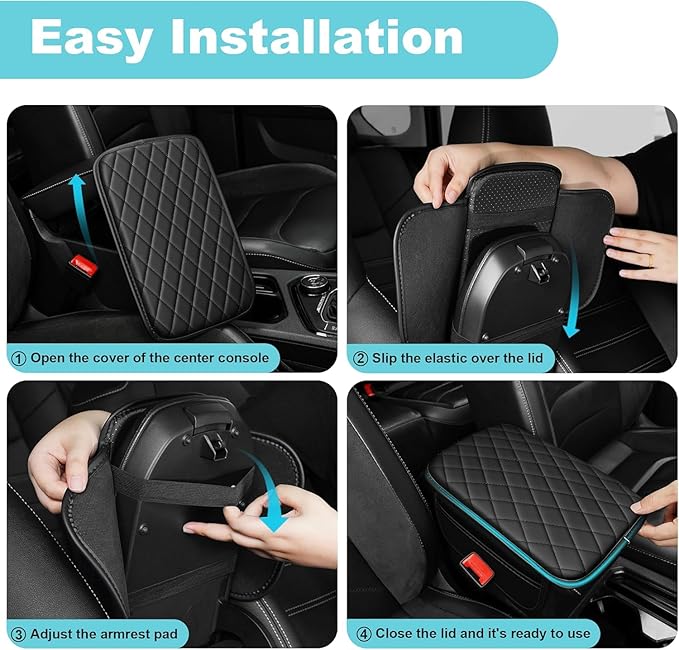 Center Console Cover Fit for Kia Sportage 2005-2025 with 2 Storage Bags Waterproof Leather Quilted Pattern Car Armrest Cover Cushion Anti - Slip(Black)