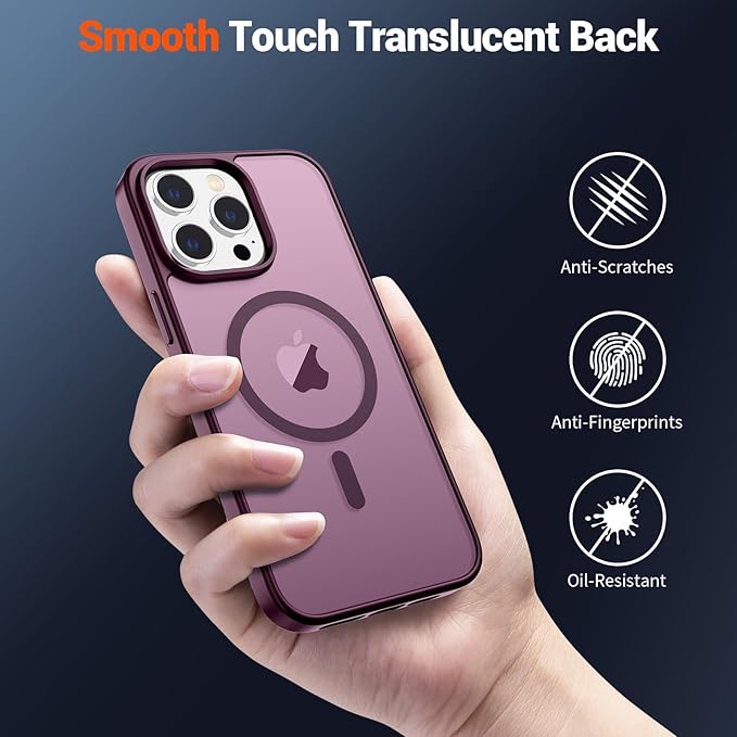 SUPFINE Magnetic for iPhone 14 Pro Max Case with Screen Protector (Compatible with MagSafe) (Military Grade Drop Protection) Translucent Matte Shockproof with Anti-Fingerprint Phone Case,Wine Red
