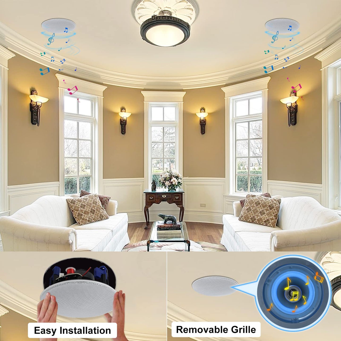 Herdio 4” HCS418 160 Watts 2 Way Flush Mount in Ceiling in Wall Passive Speakers Great for Bathroom, Kitchen,Living Room,Office(A Pair)