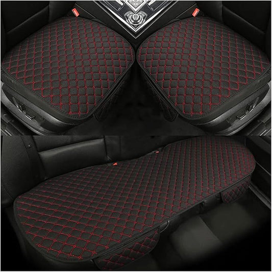 3PCS Set Car Seat Cushion for Front and Back Seat, 3D Soft Linen Breathable Auto Seat Cover, Comfort Non-Slip Rubber Bottom, Car Seat Protector Pad Universal for Office Chair, Home (Black/Red/3PCS)