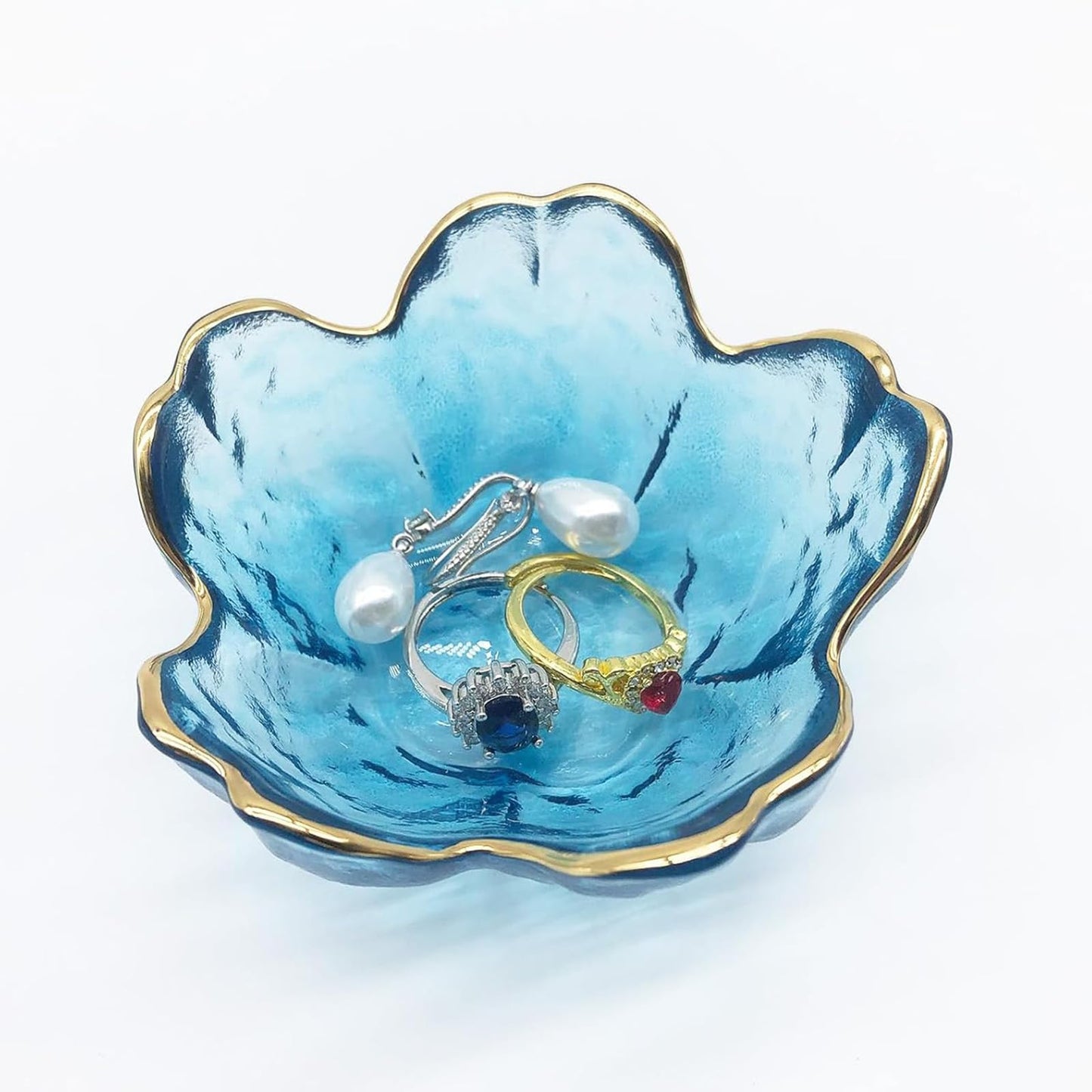 BESSKON Small Ring Dishes for Women, Glass Jewelry Dish, Crystal Ring Holder Dish Trinket Bowl, Flower Jewelry Holder Dish, Nightstand Decor Jewlery Plate, Jewelry Bowl Dish for Rings, Keys, Gift