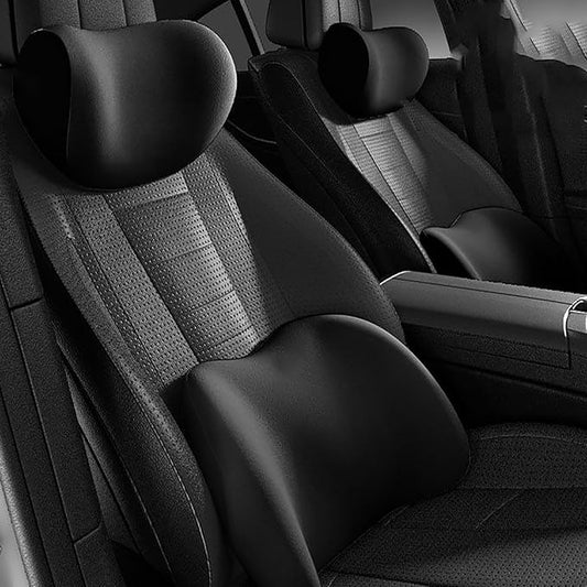 Car Lumbar Support Pillow and Car Neck Pillow for Nissan Note Tiida Wingroad NV200, Ergonomic Memory Foam Car Seat Headrest & Lumbar Cushion with Adjustable Strap Neck and Back Pain Relief Cushion