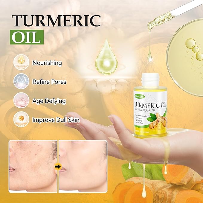 Turmeric Skin Care Set with Vitamin C, Turmeric Skincare Set Christmas Gifts for Women, Skin Care Kit for Anti-Aging Hydrating, Skincare Gift Set with Turmeric Soap Bar & Scrub, Turmeric Oil & Cream