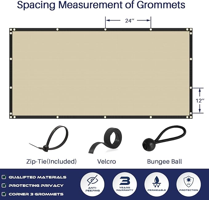 Windscreen4less Privacy Fence Screen Heavy Duty Windscreen Fencing Mesh Fabric Shade Net Cover with Brass Grommtes for Outdoor Wall Garden Yard Pool Deck, 8'x193' Beige