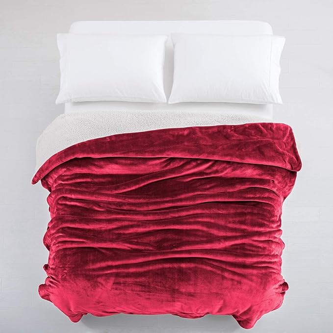 IR Imperial Rooms Burgundy Sherpa Fleece Throw Blanket Twin Size for Bed - Wholesale Bulk Pack of 12 Sherpa Blankets - Soft Fluffy Throw Blankets for Hotels, Guest Bedroom, 60x80 Inches