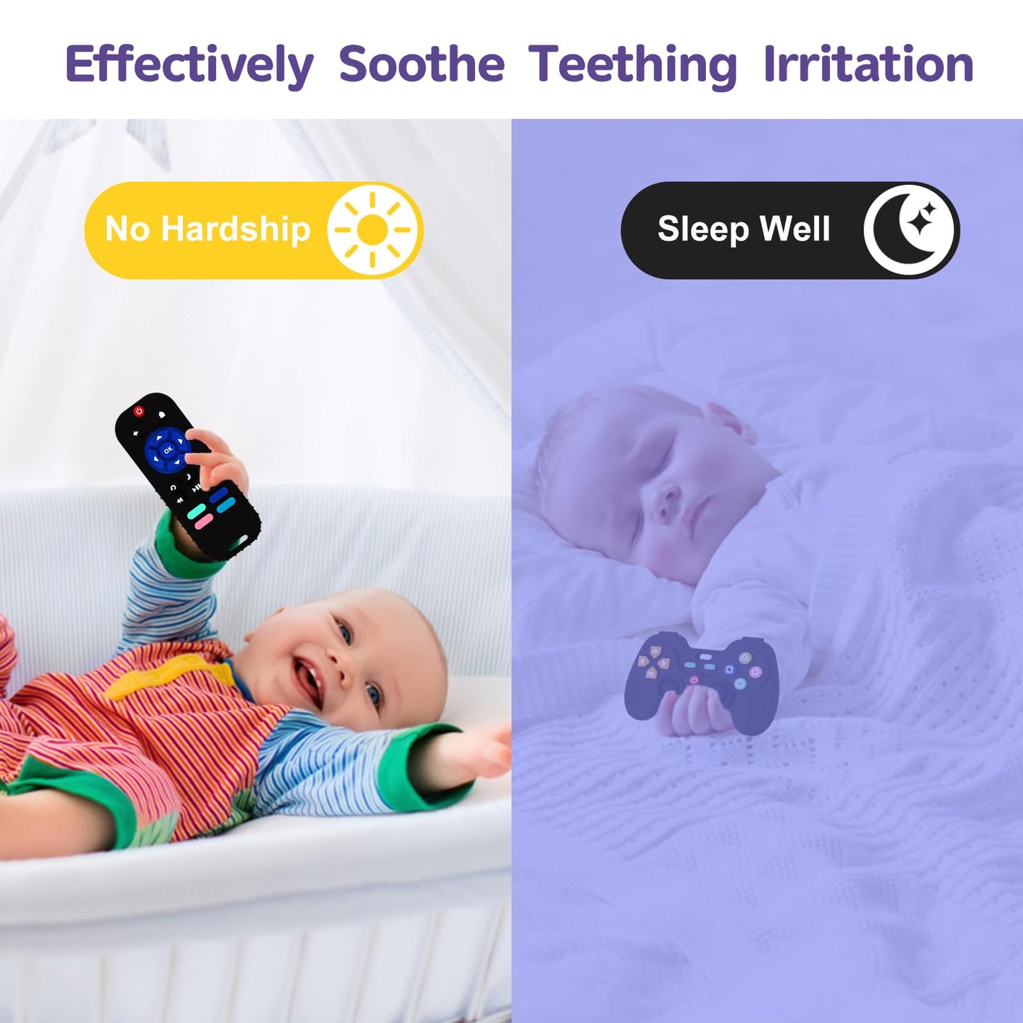 Hooku 2 Pack Silicone Teething Toys for Babies 0-6 Months, Teethers for Babies 6-12 Months, Remote Teether for Baby, Sensory Toys for Babies, Baby Chew Toys