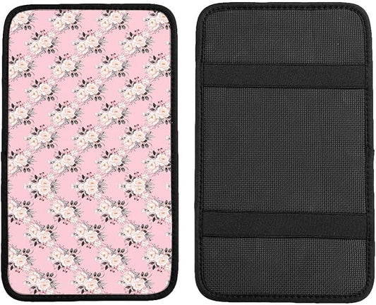 Car Armrest Cover Auto Center Console Pad Arm Rest Cushion Soft Car Accessories Universal for Most Vehicle (Vintage Floral Bouquets Flowers Pattern Design)