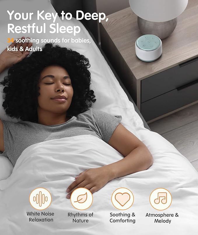 FamiSym White Noise Sound Machine Baby for Sleeping with Night Light – 34 Soothing Sounds, Rechargeable White Noise Machine for Kids Adults Sleep, Portable Lullaby Machine Baby Soother (Slate)