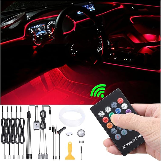Car Ambient Lighting Kit 64 Colors Multicoloured Music Optic Fiber RF Remote Control Car DIY Decorative Atmosphere Lighting DC 12V 1W 6m