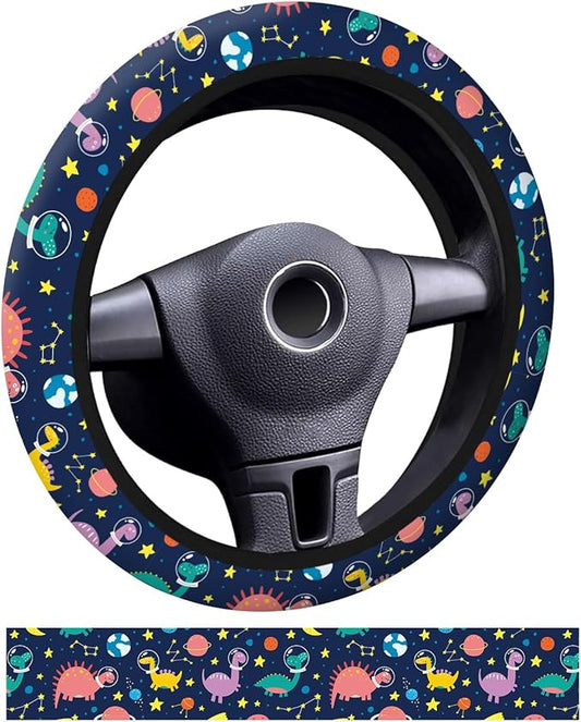Car Steering Wheel Cover, Universal 15 Inch Neoprene Non-Slip Steering Wheel Covers, Funny Car Accessories for Women Men Fit Auto, Suvs, Truck Cute Funny Dinosaurs
