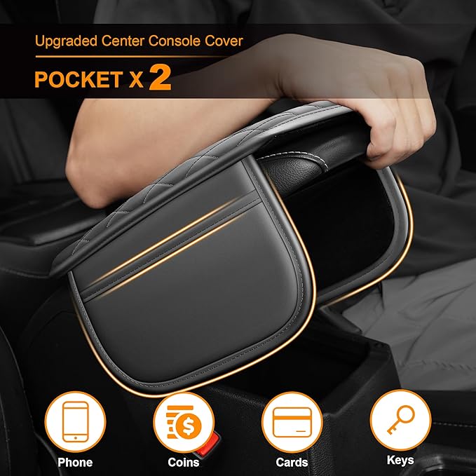 Center Console Cover for Cars Fit for Jeep Compass Leather Armrest Covers with 2 Storage Bags(Grey)
