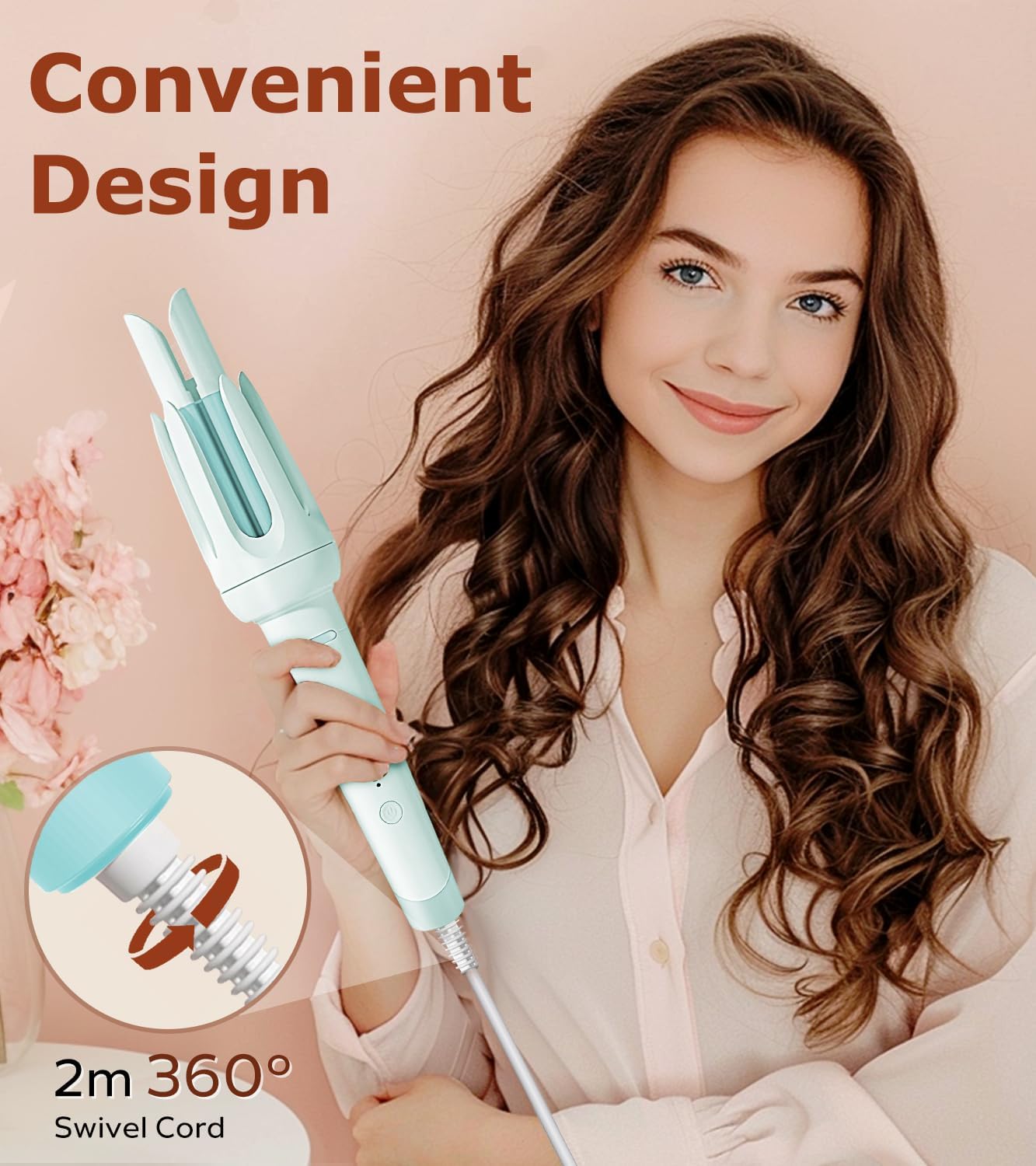Auto Hair Curler, Automatic Curling Iron with 4 Temperature & 3 Timer, Automatic Shut-Off, Anti-Scald, Anti-Tangle Rotating Curling Wand for Hair Styling, Blue