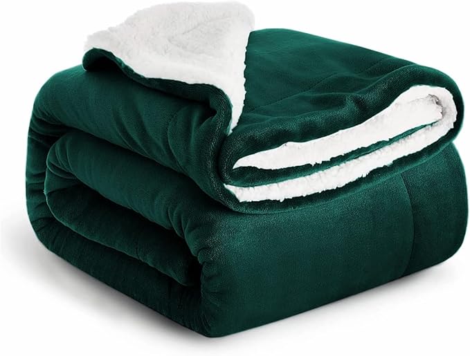 IR Imperial Rooms Sherpa Blankets Queen Size - Thick and Warm Blankets for Winter, Reversible Soft and Fuzzy Fluffy Queen Size Blanket for Bed, Emerald Green, 90x90 Inches