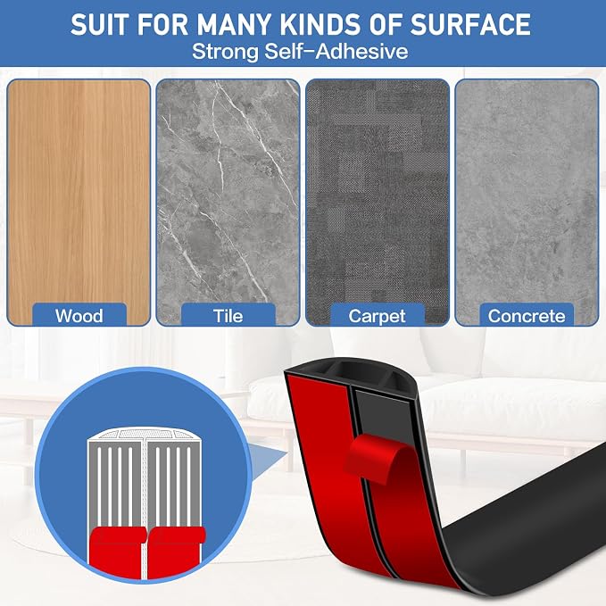 Floor Cord Cover Self Adhesive Cord Hider Floor Extension Cord Covers