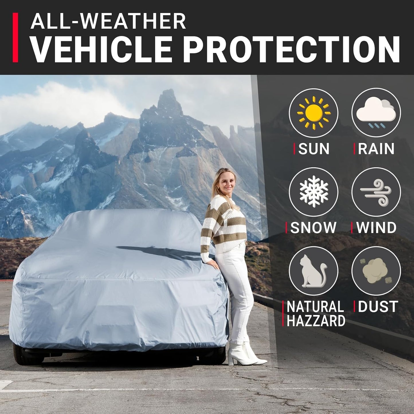 iCarCover Premium Car Cover for 1965-1970 Pontiac Parisienne 2-Door Heavy Duty Waterproof All-Weather Automobiles Custom Fit Indoor Outdoor UV Snow Protection Covers with Straps and Bag