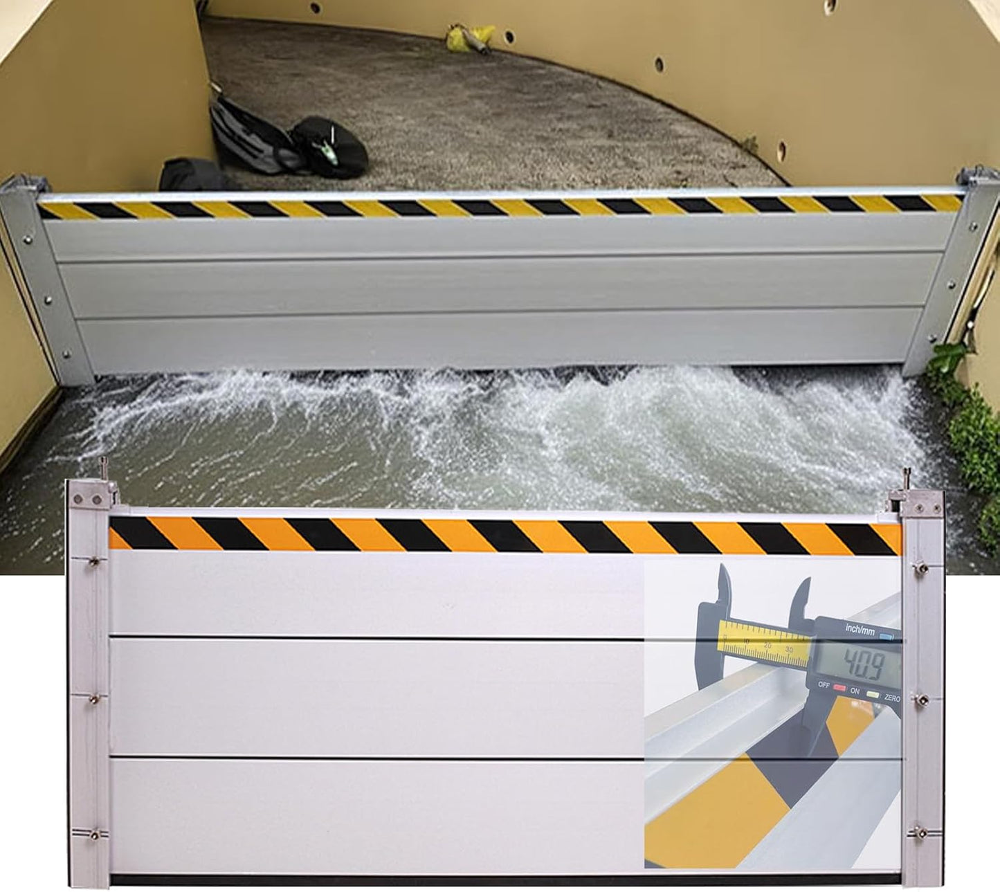 Reusable Heavy Duty Aluminum Flood Barriers for Home Exterior, Flood Protection Barriers Water Barrier Door Quick Detachable Garage Doors Detachable Mobile Rain Water Baffle ( H 15.7 inch L 8.5FT)