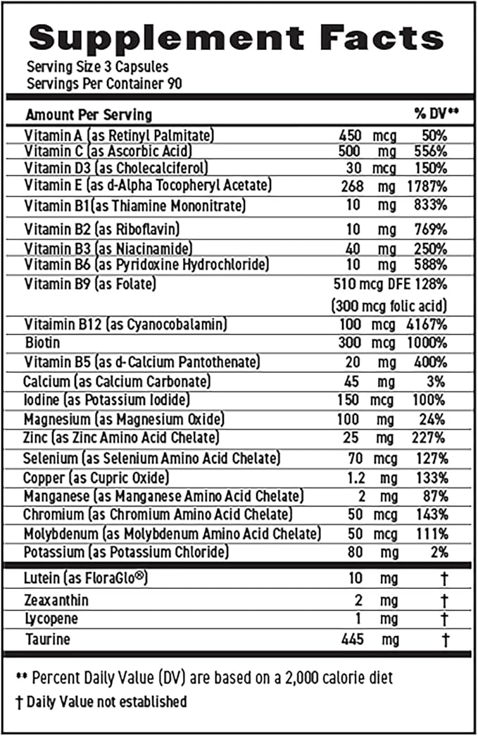 MaxiVision® Eye & Body Formula - Based on AREDS 2 Study - 270 Eye Vitamins Capsules - 1 Bottle