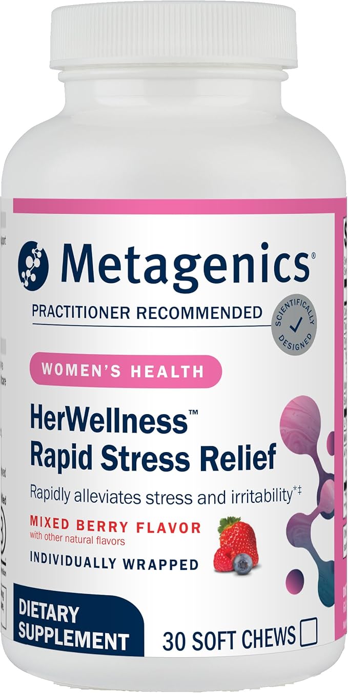 Metagenics HerWellness Rapid Stress Relief + HerWellness Recharge Overnight - Women's Stress Support Supplement with Saffron, L-Theanine & Vitamin B6 - Mixed Berry Flavor, 30 Soft Chews + Women's Slee