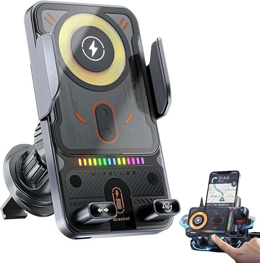 2026 New Cool Car Wireless Fast Charging Holder,15W Auto-Clamping Wireless Car Charger Mount with 90° Rotating, Universal Air Vent Phone Holder for All Smartphones
