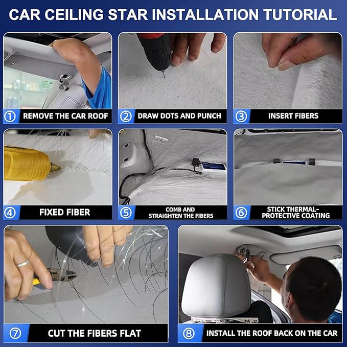 4 Colors 32W Twinkle Car Starlight Headliner Kit 1200pcs*0.03in*13.1ft with APP&RF Remote,RGBW Fiber Optic Strands Star Roof Lights,4 Port Engine Sound Activated Ceiling Star Lights for Home/Car Decor