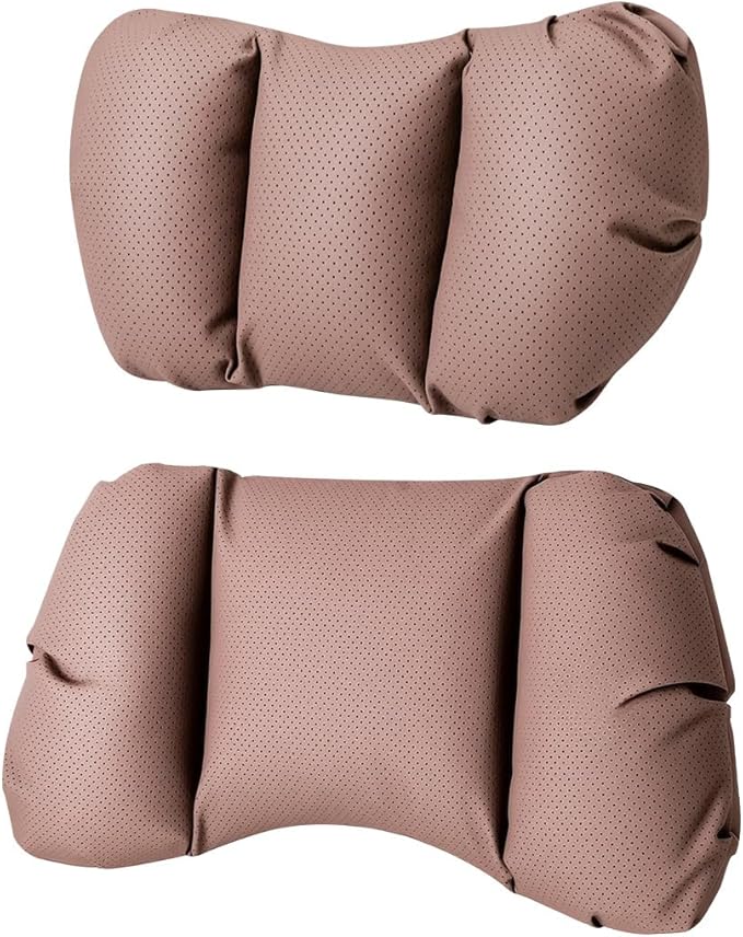 Car Neck Pillow & Lumbar Support for MINI F55 2025-2026 Ergonomic Breathable Mesh Auto Seat Back Cushion Headrest,Brown-Neck & Lumbar Set
