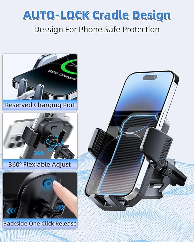 PZK Car Phone Mount for Mazda CX-5 CX5 2017 2018-2023 2024 2025 Accessories Custom Air Vent Car Phone Holder Auto Lock Hands Free 360° Rotation Cell Phone Automobile Cradles for iPhone Samsung