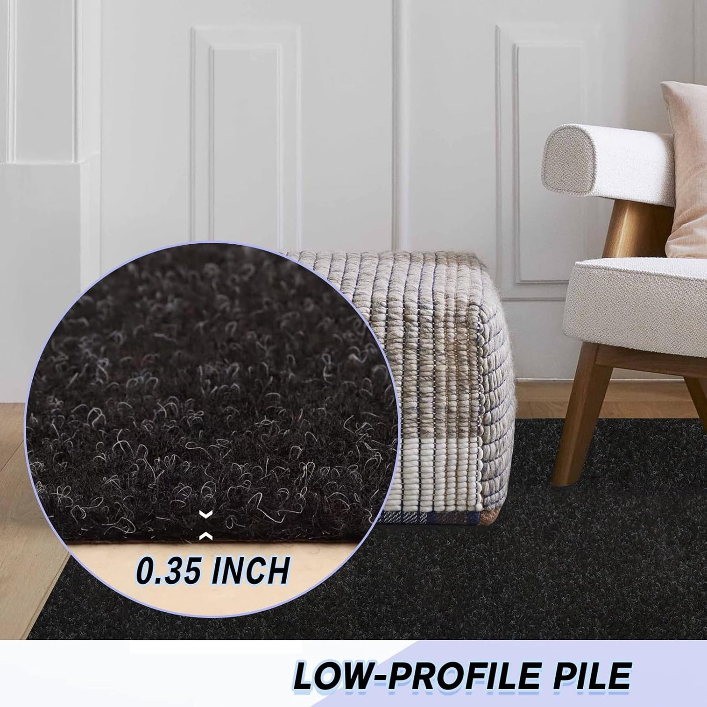 Custom Size Backed Non-Slip Area Rugs Runner, Easy Clean, Waterproof Runner Rugs for Hallway Entryway, Kitchen, Laundry, 4FT x 53FT, Black