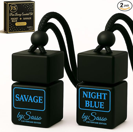 Car Diffuser Duo “Savage & Night Blue” – Inspired by Bestselling Men’s Fragrances – 90-Day Duration – Premium Car Air Fresheners - Fragrance By Sasso