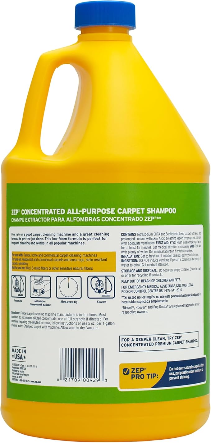 Zep All-Purpose Carpet Shampoo Concentrate Cleaner - 1 Gallon - ZUCEC128 - Professional Formula Removes Dirt and Stains (Pack of 2)