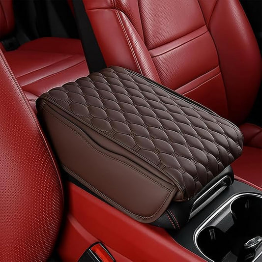 Car Center Console Cushion Pad for Kia EV9/EV9 GT-Line 2023-2025, Leather Armrest Box Pad Armrest Cover Arm Rest Cover Pad with 2 Storage Bags Waterproof for Most Vehicles Vehicles SUVs