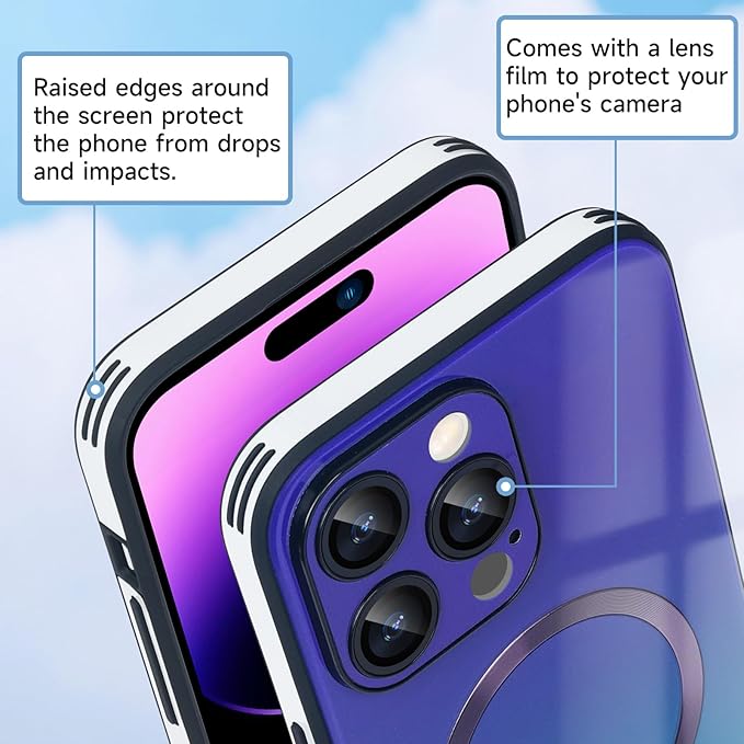 Guppy Compatible with iPhone 16 Pro Max Magnetic Case, Gradient Case with Magnetic Charging, Gradient Glass Back Cover with Lens Film-Purple