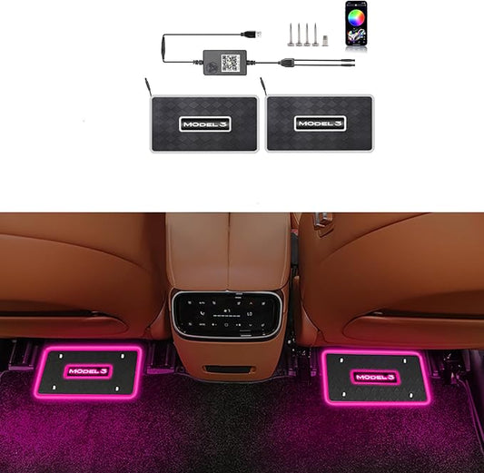 Car Floor Mats Lights for Tesla Model 3 Y Luminous Ambient Neon Lighting Kits, Interior Car Lights Floor Mats for Model Y/3 Cars Decor Atmosphere RGB Lamp Accessories Tesla Ambient Lamp