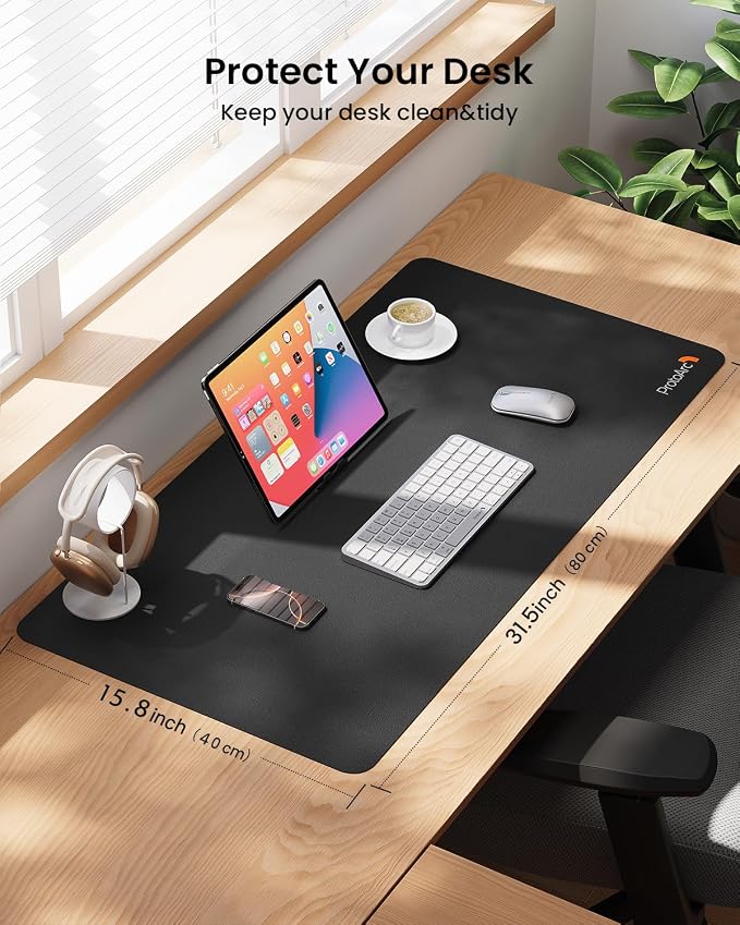ProtoArc Leather Desk Mat, Large Mouse Pad- 31.5×15.8 inch, Non-Slip PU Leather