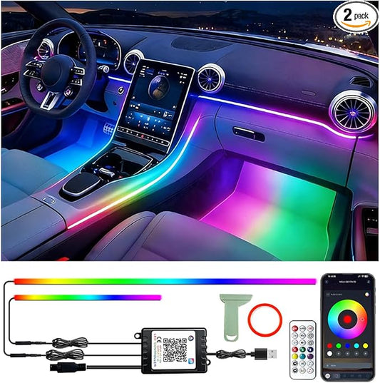 Car Led Strip Lights, Interior Car Lights, App and Remote Control Ambient Lighting Kit with RGB 16 Million Colors Fiber Optics&Music Sync Rhythm, USB Neon Light Accessories for Center Console&Door