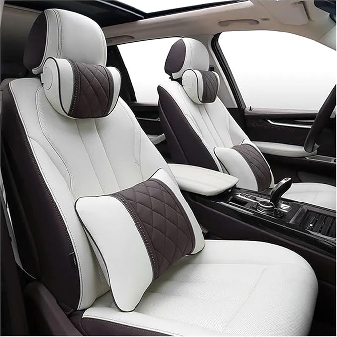 Car seat headrest Leather Car Fit for Seat Rest Cushion Headrest Car Neck Pillow Fit for BMW (Color : Red)