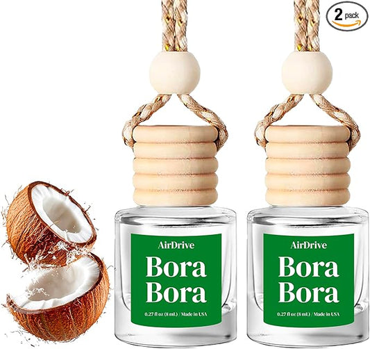 Car Air Freshener Tropical Bora-Bora 2 Pack Coconut Hanging Air Freshener Diffuser, Cute Car Accessories Air Freshner for Women & Men Gift Non-Toxic Car Scent Long Lasting Oil Diffuser Made in USA