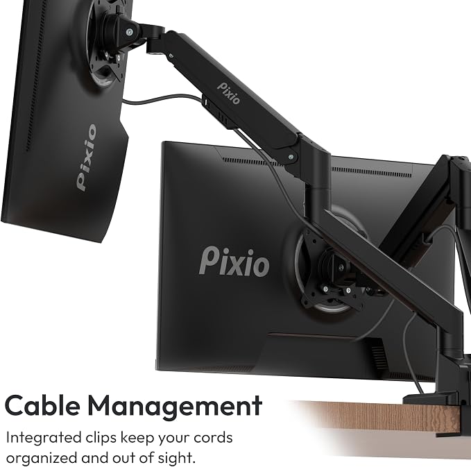 Pixio PS1D Wave Black Dual Monitor Arm Stand Desk Mount
