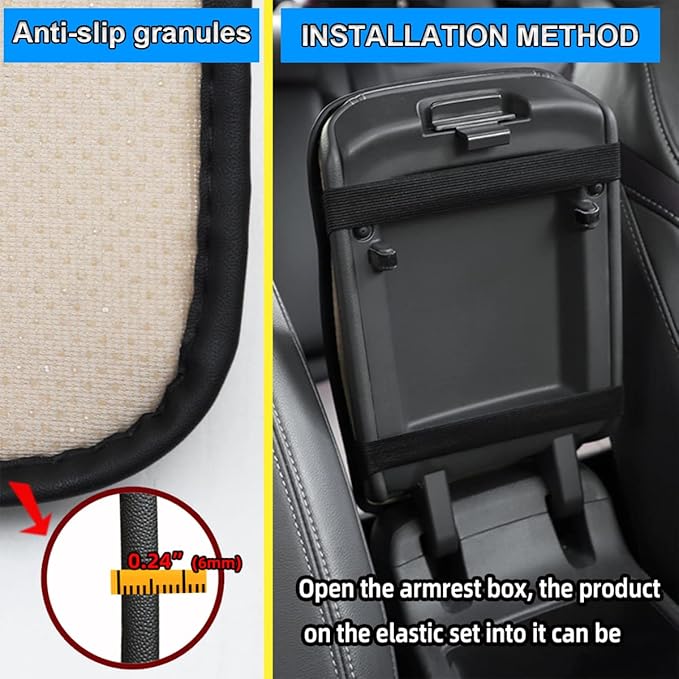 Bling Leather Car Center Console Cover, Car Center Console Protector With Glossy Crystal Rhinestone, Universal Waterproof Car Armrest Seat Box Cover For Most Car, Vehicles, SUVs, Trucks (Beige)