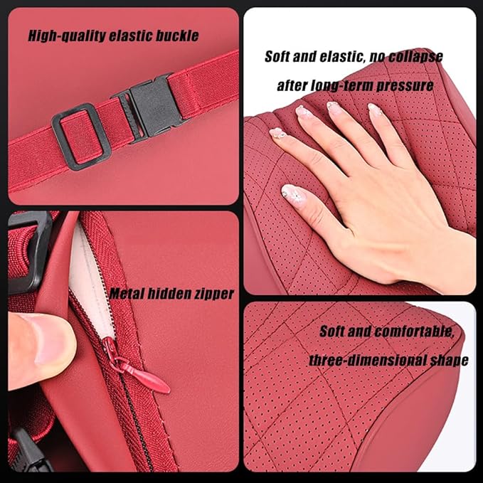 for Chevy Silverado 2007 2008 2009 2010 2011 2012 2013 Leather Car Seat Headrest Lumbar Cushion, Lumbar Support Pillow for Car,for Driving Traveling Relieving Neck Fatigue,2-C Brown