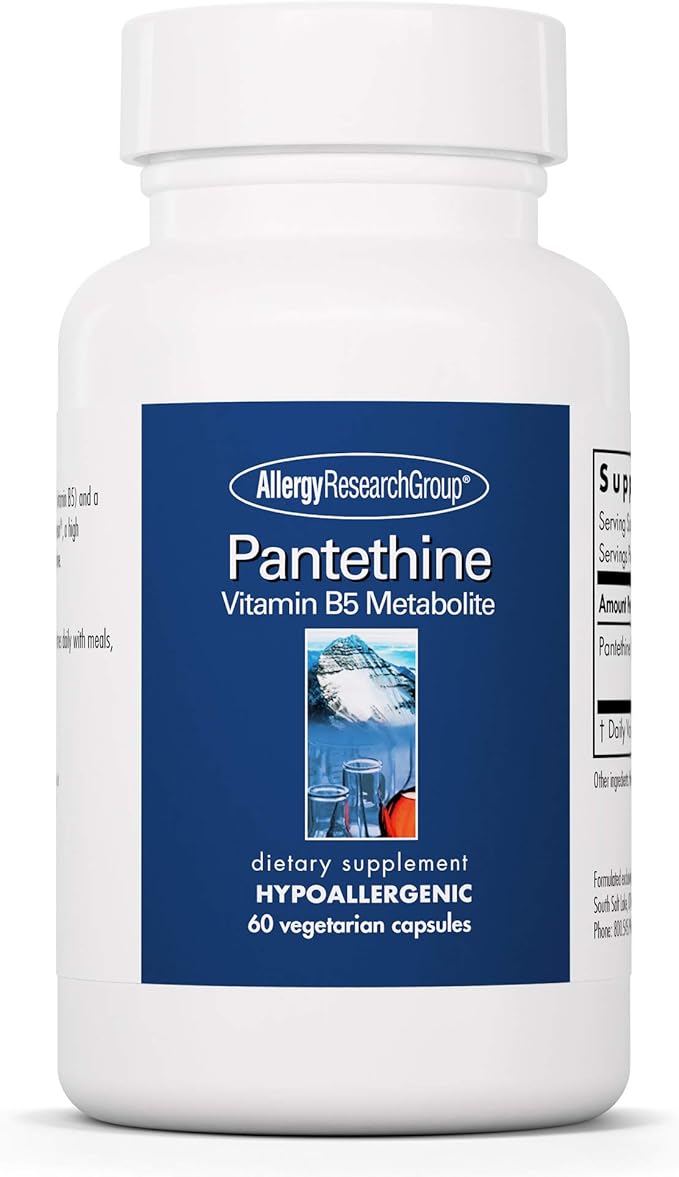 Allergy Research Group Pantethine Supplement - Vitamin B5, Pantothenic Acid, Metabolism Support, Liver Support, Cardiovascular Supplement, Coenzyme A, 660mg Vegetarian Capsules - 60 Count