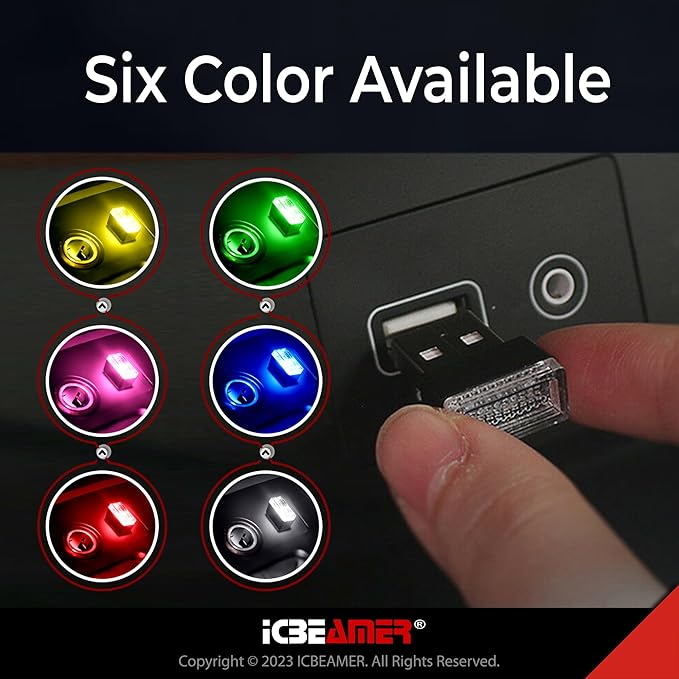 ICBEAMER USB Type-A LED Night Light 2-Pack (Red) | Plug-in Universal Fit Automotive Accessory for Car Interior and Trunk Ambient Atmosphere Lighting
