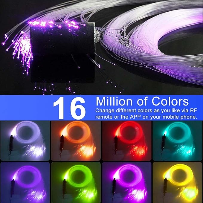 AZIMOM Car Use 6W RGBW Mixed430pcs 9.8ft Fiber Optic Lights Starlight Ceiling Light Kit End Glow Optic Cable Music Mode APP Remote Sensory Lighting Indoor Home Headliner Decoration