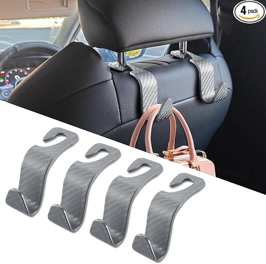 4PCS Car Seat Headrest Hook, Plastic Auto Back Seat Hanger Hooks, Multi-Functional Stylish Seat Hooks, Universal Car Interior Headrest Hanger Storage Accessories for Purse Coats Handbag (Gray)