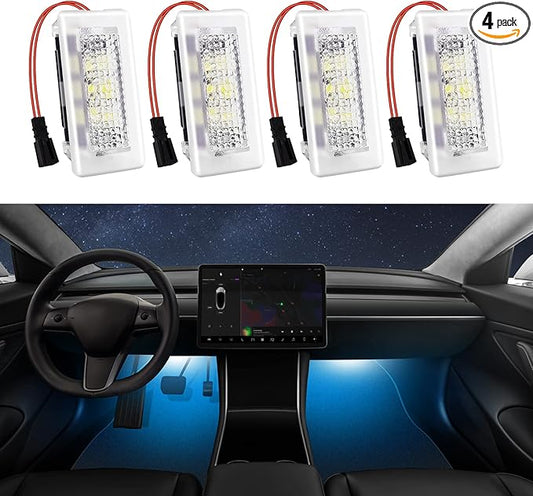 4 Pcs Interior LED Lights Bulbs Kit Compatible with Tesla Model 3, Y, X, S, Super Bright Replacement Light Bulbs for Footwell, Door Puddle, Trunk, Frunk - for Tesla Accessories (Blue)