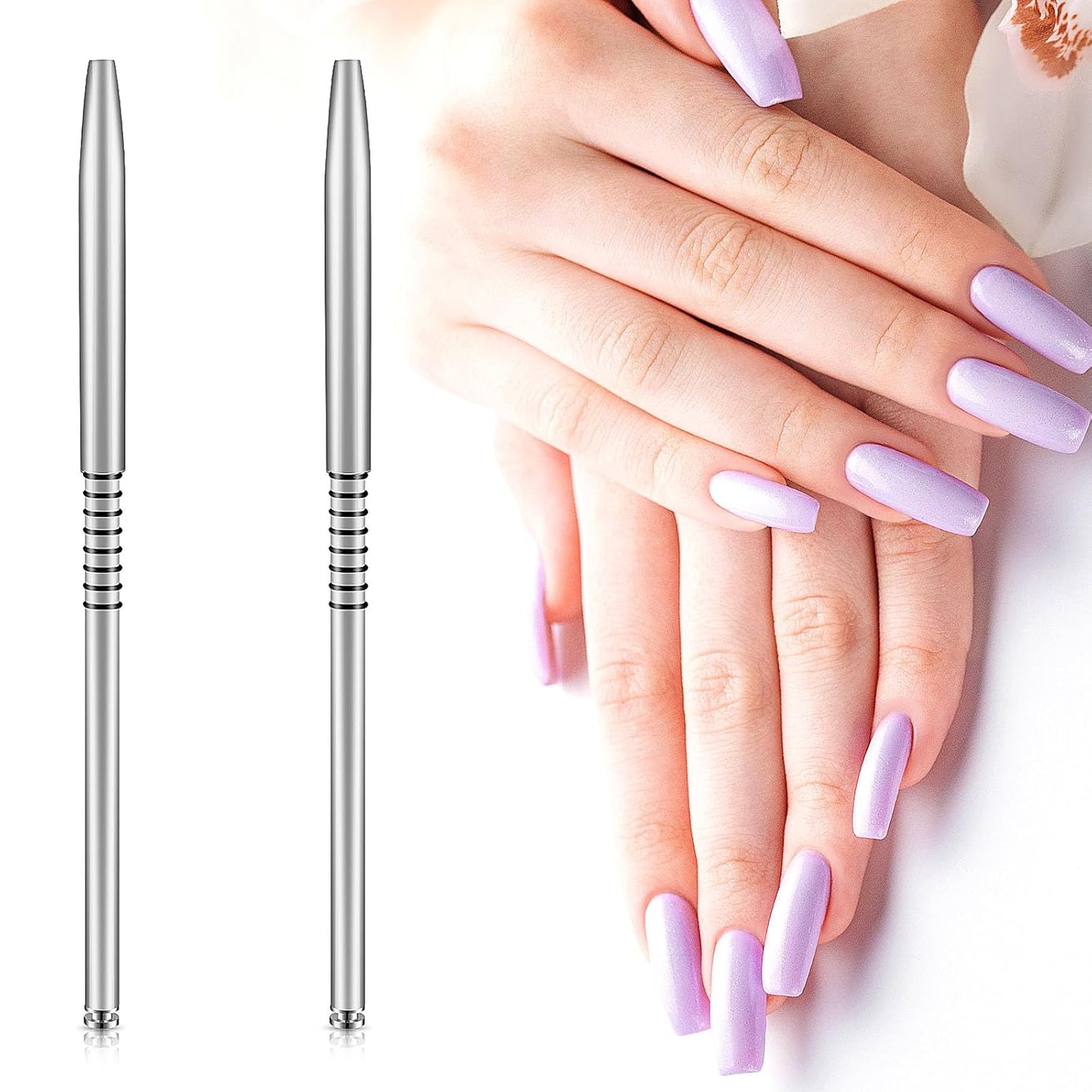 2 Pack 3D Nail Art Brush for Acrylic, Kolinsky Acrylic Nail Brushes Set, Nail Lining Brush Nail Salon Painting Brush Pen with Non-Slip Handle, Silver Metal Nail Art Pen (Size #2)