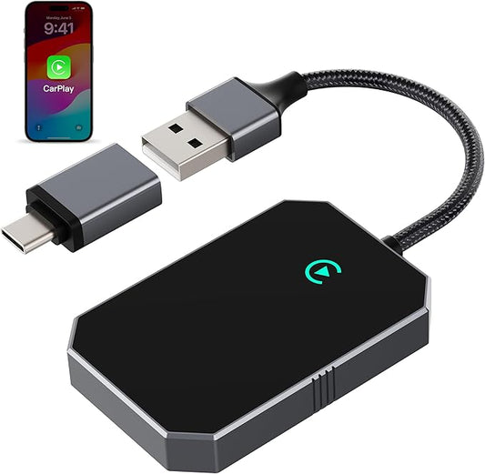 2026 Upgraded Wireless CarPlay Adapter for iPhone – Convert Factory Wired to Wireless Plug-and-Play USB-A/USB-C, No Latency Siri/HD Nav, Compatible with Car with Wired CarPlay & iOS 10+
