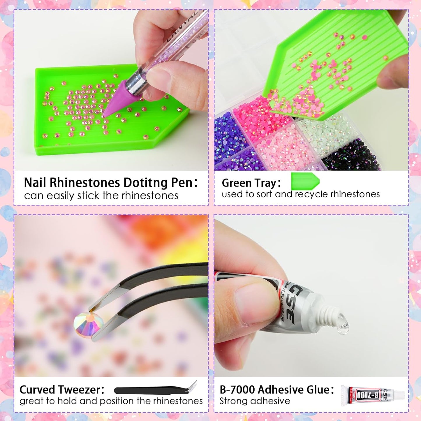 18000Pcs Resin Jelly Rhinestones for Bedazzling, Multicolor 3mm Flatback Rainbow Gems, Bedazzling Crystal with 4Pcs 2.5g Jewelry Glue, Rhinestone Picker for DIY Crafting Clothes Shoes Nail Art
