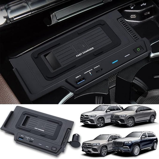 Car Wireless Charger for Mercedes-Benz GLE Coupe GLS AMG 2020-2023, 15W Qi Fast Charging Phone Pad for Mercedes Benz W167 X167 V167 GLE 350 450 AMG 53 Coupé 63 S GLS 450 580 AMG 63 Accessory