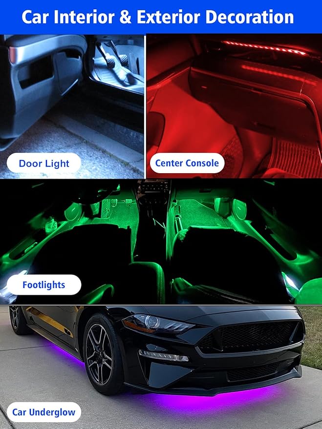 YM E-Bright 4Pcs Led Strip Lights for Car, 24inch Waterproof IP68 Car Underglow Strip Lights Decoration 36SMD 12V Led Interior Exterior Lights Strip for Cars Motorcycles Truck Golf Cart Boat - Blue