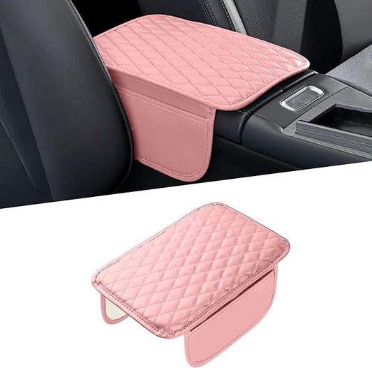 Car Center Console Cover, Universal Center Console Protector Pad with Soft Microfiber Leather & 2 Storage Pockets, Non-Slip Cushion for Car SUV Truck Interior Accessories (Pink)